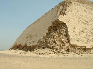 Figure 3: Major cladding damage at one corner of the Bent Pyramid.