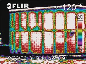 Figure 6: Infrared Thermography image used to quickly distinguish between grouted and hollow cells in concrete masonry construction.