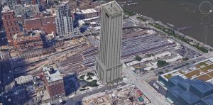 Figure 1. Existing site with structural rendering of the tower (background image obtained from Google Earth).