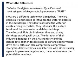 Figure 5. Understanding Type K Cement vs. SRAs.
