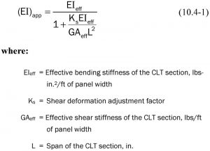 Figure 2. Revised apparent bending stiffness equation for calculating CLT deflection.