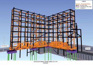 BIM model of the existing structure and temporary support structure. Courtesy of CNY.