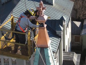 Replacement of copper narthex spire.