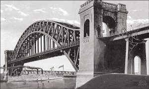 Hell Gate Bridge from a postcard with less ornate tower treatment.