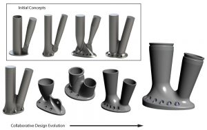 Conceptual design development of custom cast steel bases.