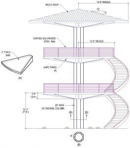 Figure 7. Observation tower for horse racing made of precast UHPC elements, except the roofing, railings, and stairs.
