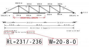 Figure 3. A typical illustration of truss shop drawings showing a drag truss over a shear wall.