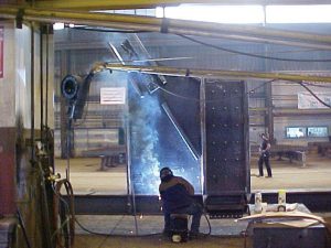 Figure 2a. Large gusset plate being fabricated.