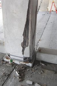 Figure 5. Local failure of the precast column due to lack of grout.