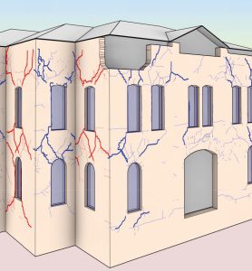 Figure 6. BIM Model showing entry damage (see Figure 1 for actual photo of area).