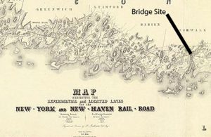 Bridge Site, approximately 50 miles from New York City. (Note some of the lines were added after the opening of the New York and New Haven line.)