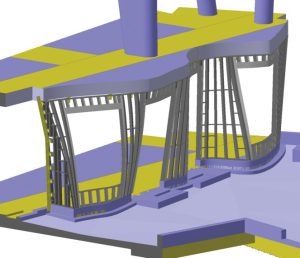 Figure 2. CAD model of curved steel stud wall.