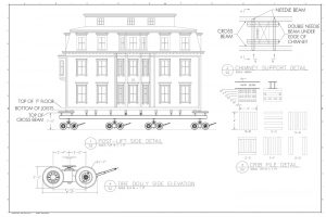 Figure 3. Plan elevation views of the temporary framework and dollies. Courtesy of Da Vinci Group, LLC and Davis Building Movers.