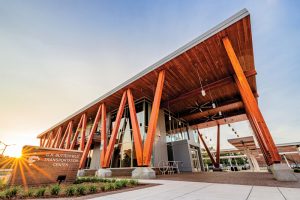 Cross-laminated timber was utilized as the roof diaphragm and shear walls at the G.K. Butterfield Transportation Center in Greenville, North Carolina.