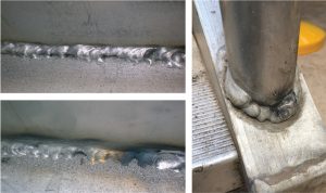 Figure 2. AWS Code D1.2 structural aluminum welds. Welds were rejected due to unacceptable profiles, overlap, and poor workmanship.