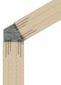 Figure 5. Concept of a glulam portal frame connection using steel threaded glued-in rods with a steel connector weldment to allow bolted assembly onsite. Threaded rods must be glued in factory conditions. Adapted by Raphaël Bouchard from Buchanan and Fairweather (1993).