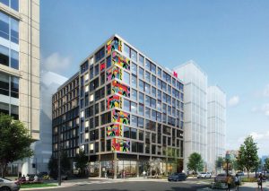 Figure 3. citizenM Washington DC NoMa. Courtesy of Gensler; building artwork “Circulations,” 2020, by Hannah Whitaker.