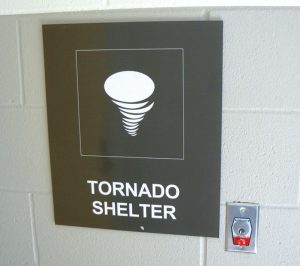 Storm shelter signage.