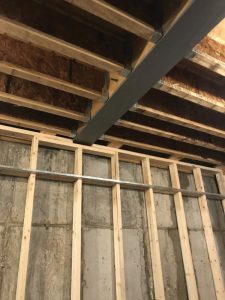 Wood joist connection at steel beam.