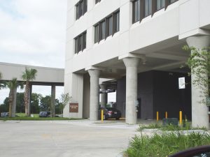Figure 5. The Plaquemines Parish new medical center patient care areas are 23 feet above grade. Emergency vehicle ramp (background) provides direct access at the second level.