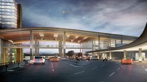 Concept rendering of the curvilinear roof and entry at Nashville International Airport. Courtesy of Corgan.