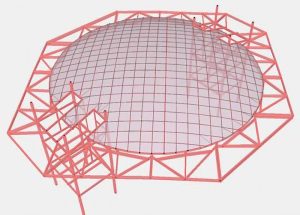 Figure 3. SAP2000 Structural Analysis model of the 120-foot-diameter dome.