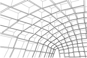 Figure 3. Zollinger frame type of reciprocal frame. Serpentine Gallery Pavilion, London, 2005. Architect: Alvaro Siza. Engineer: Cecil Balmond. Drawing by Cheng Sin Ariel Lim.