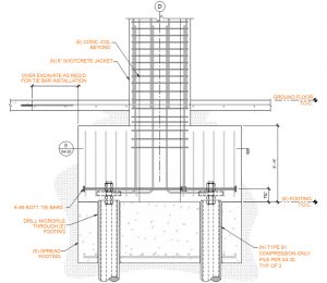 Figure 4. Interior Foundation Retrofit – New micropiles extend through the existing foundation for additional vertical support in select locations.