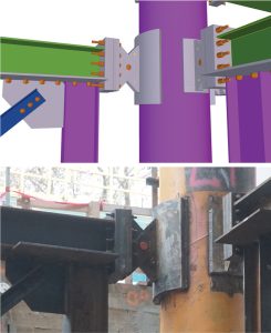 A Tekla model (top) and as-built (bottom) connection of the drop-in steel truss panels to the pipe shores for Climate Pledge Arena in Seattle, WA. Advanced Project Delivery™ (APD) helped accelerate the steel procurement and detailing processes, thereby reducing the project schedule by four months.