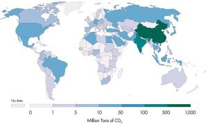 Annual CO2 emissions from cement, 2020. Source: Global Carbon Project, OurWorldinData.org.