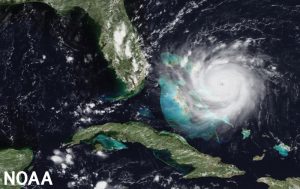 NOAA’s GOES-7 satellite captured this image of Hurricane Andrew on August 23, 1992