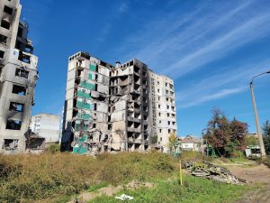 Kyiv apartment building devastated by deadly shell.