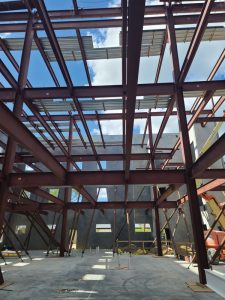 The three-story Public Safety Building is supported by structural steel on the interior.